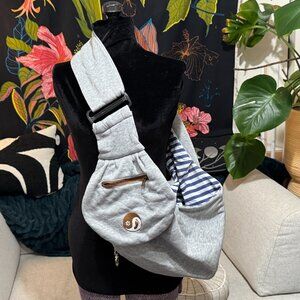 TIMETUU Pet Gear: Reversible Cross-Body Pet Sling Pet Carrier, Grey/Blue Stripe